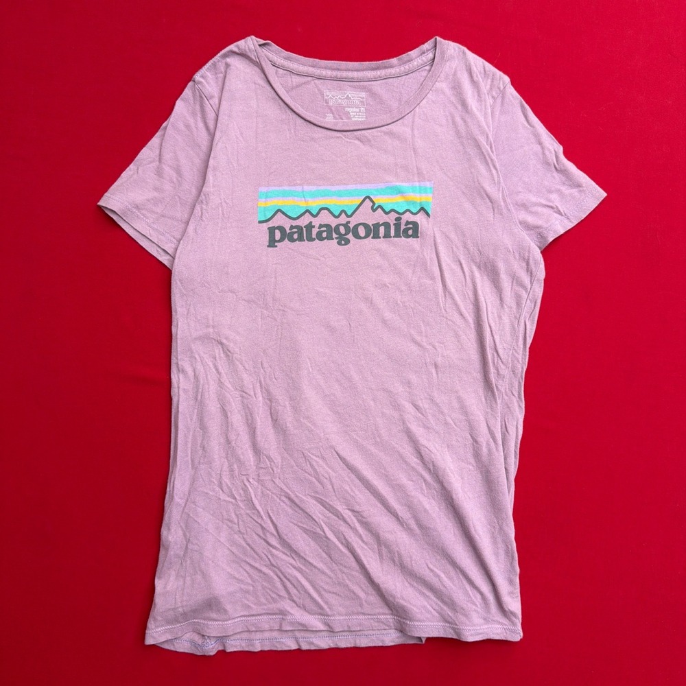 Patagonia Womens Fitz Roy Logo T-Shirt Purple Regular Fit XS Short Sleeve Tee